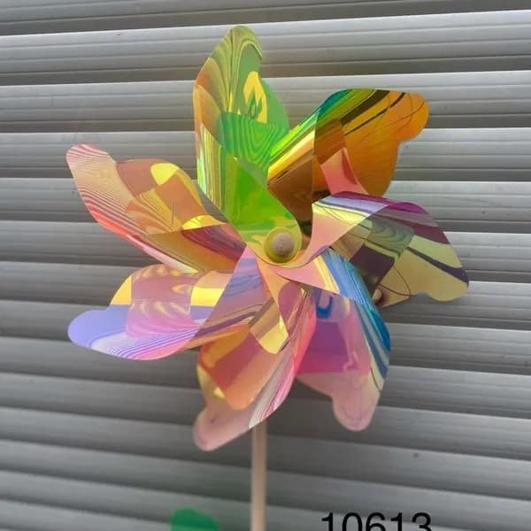 Wiatraczek Ogrodowy Holograficzny Tęczowy na Patyku - 12 szt.