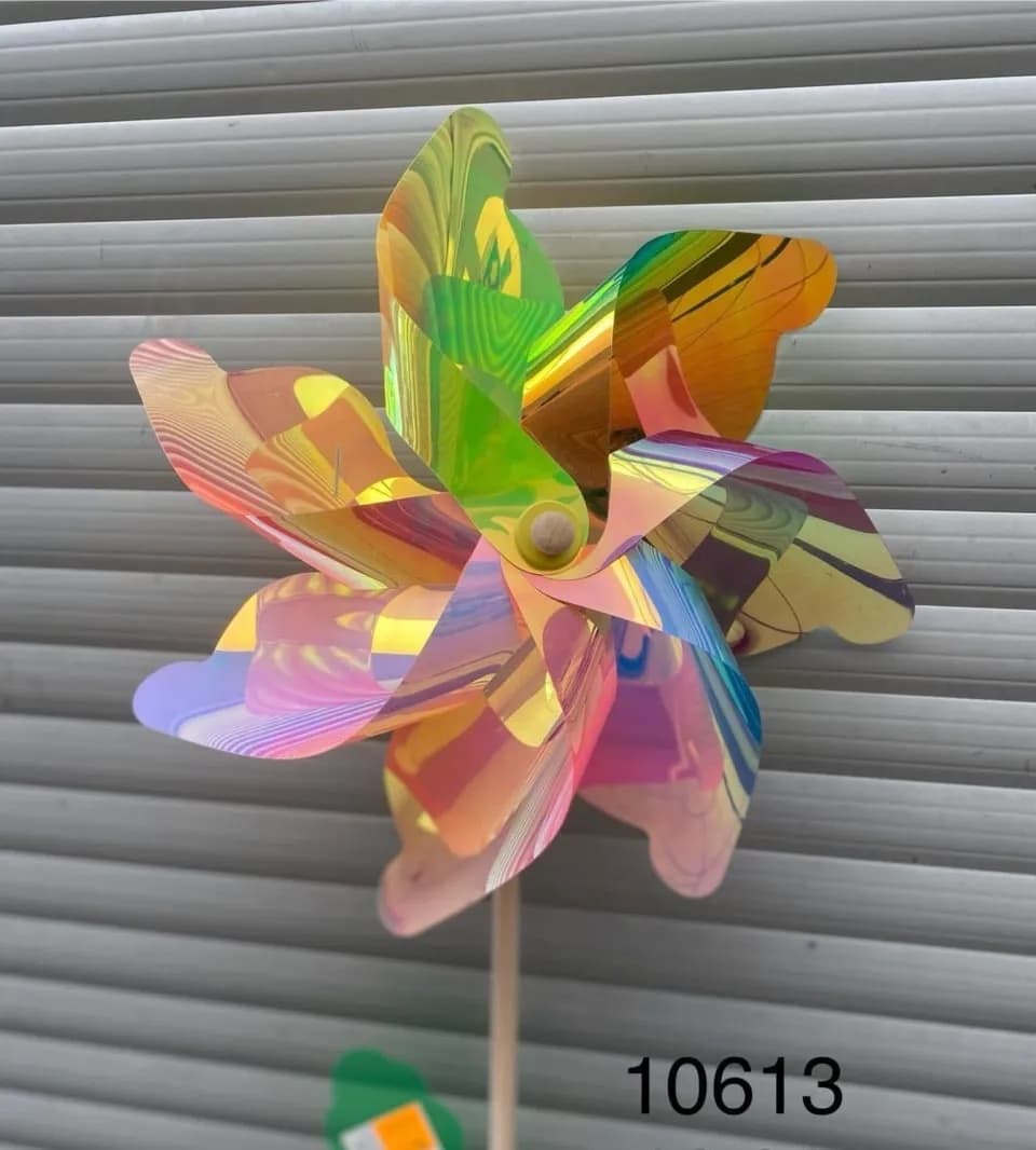 Wiatraczek Ogrodowy Holograficzny Tęczowy na Patyku - 12 szt.