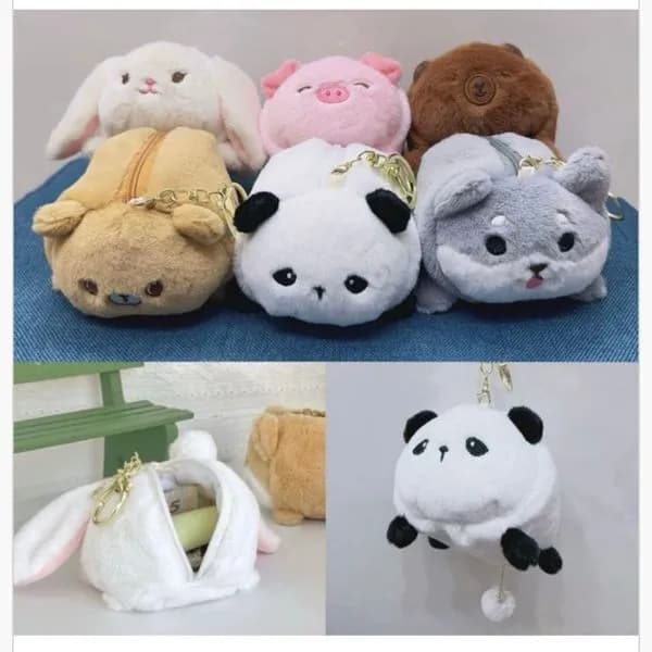 Brelok do Kluczy Pluszowy Portfelik Zwierzątka Mix Wzorów 12szt