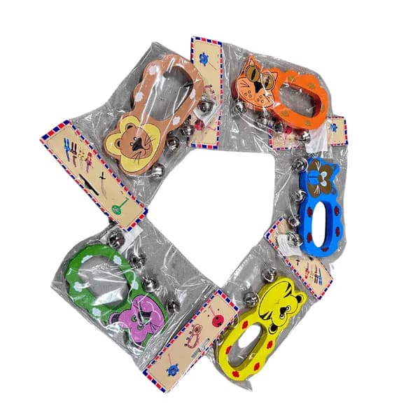 Drewniana Grzechotka dla Dzieci z Dzwoneczkami Zwierzątka 12szt Mix