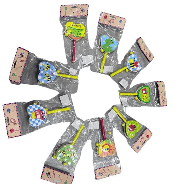 Drewniana Grzechotka dla Dzieci Serce Mix Wzorów 12 szt.