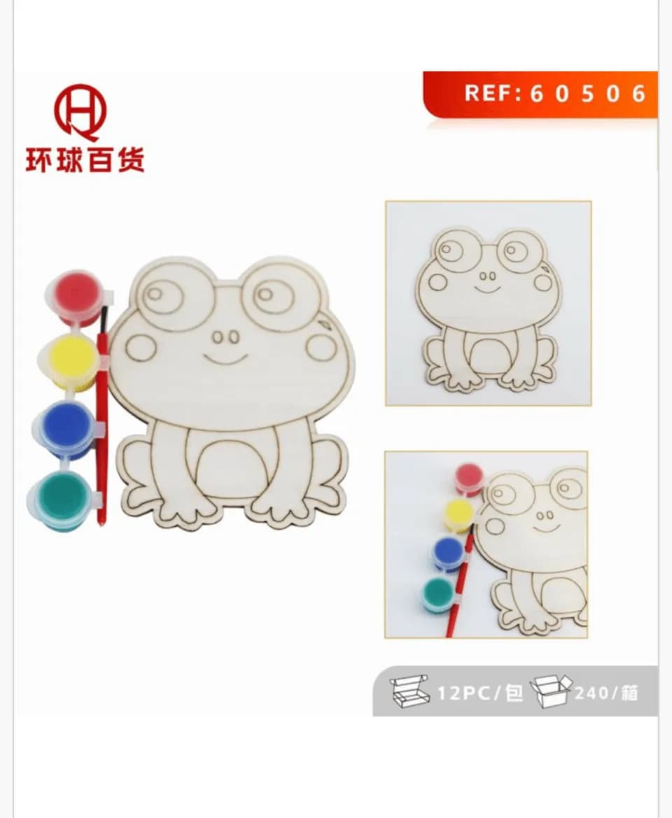 Zabawki Drewniane Obrazki 11x9cm Żaba z Farbkami i Pędzelkiem