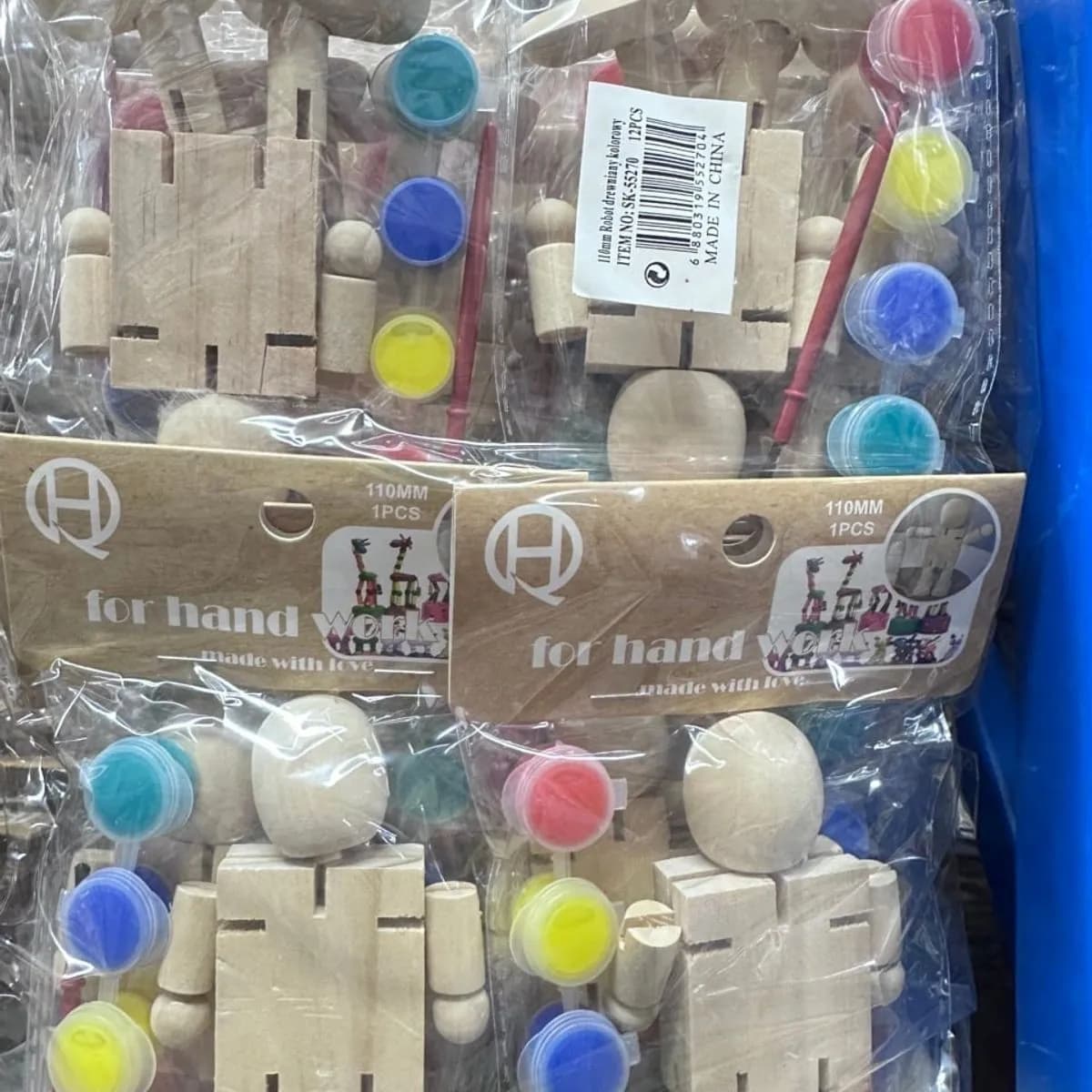 Drewniany Robot do Malowania 110mm Zestaw z Farbami i Pędzelkiem