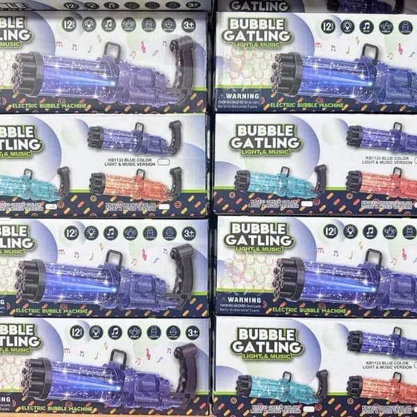 Pistolety Electric Bubble Gatling Light & Music, 12 otworów, Mix