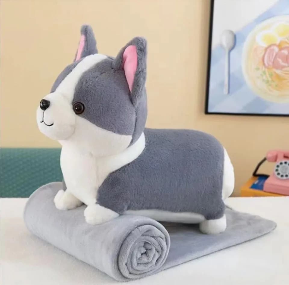 Maskotka na Kocyk Piesek Szaro-Biały Pluszowy Zestaw 2w1