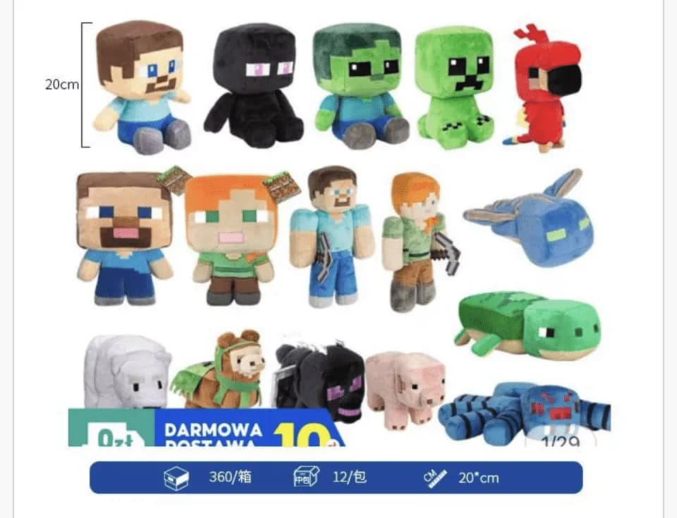 Maskotka Pluszowa Minecraft 20cm - Mix Wzorów 10szt.