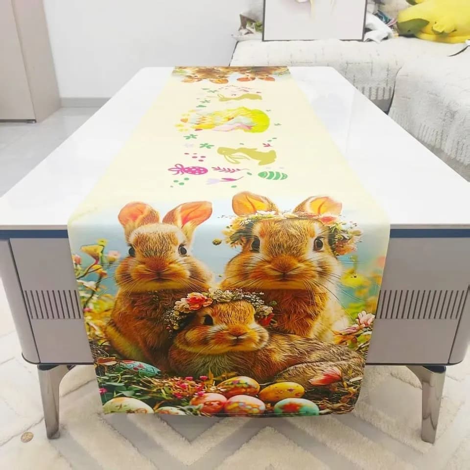 Bieżniki Wielkanocy 40x90cm żółte wzór zajączki i pisanki