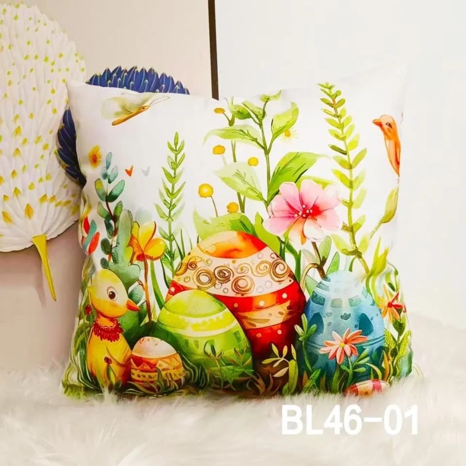 Poszewka wielkanocna 40x40cm wzór pisanki i kurczaczek