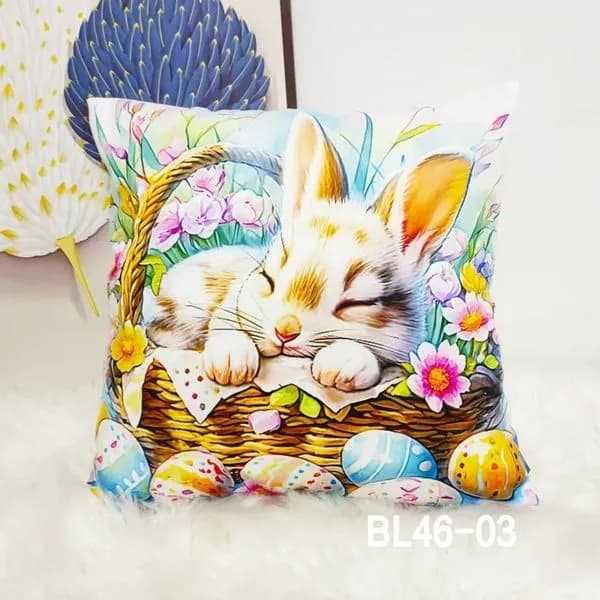 Poszewka wielkanocna 40x40cm zajączek w koszyku BL46-03