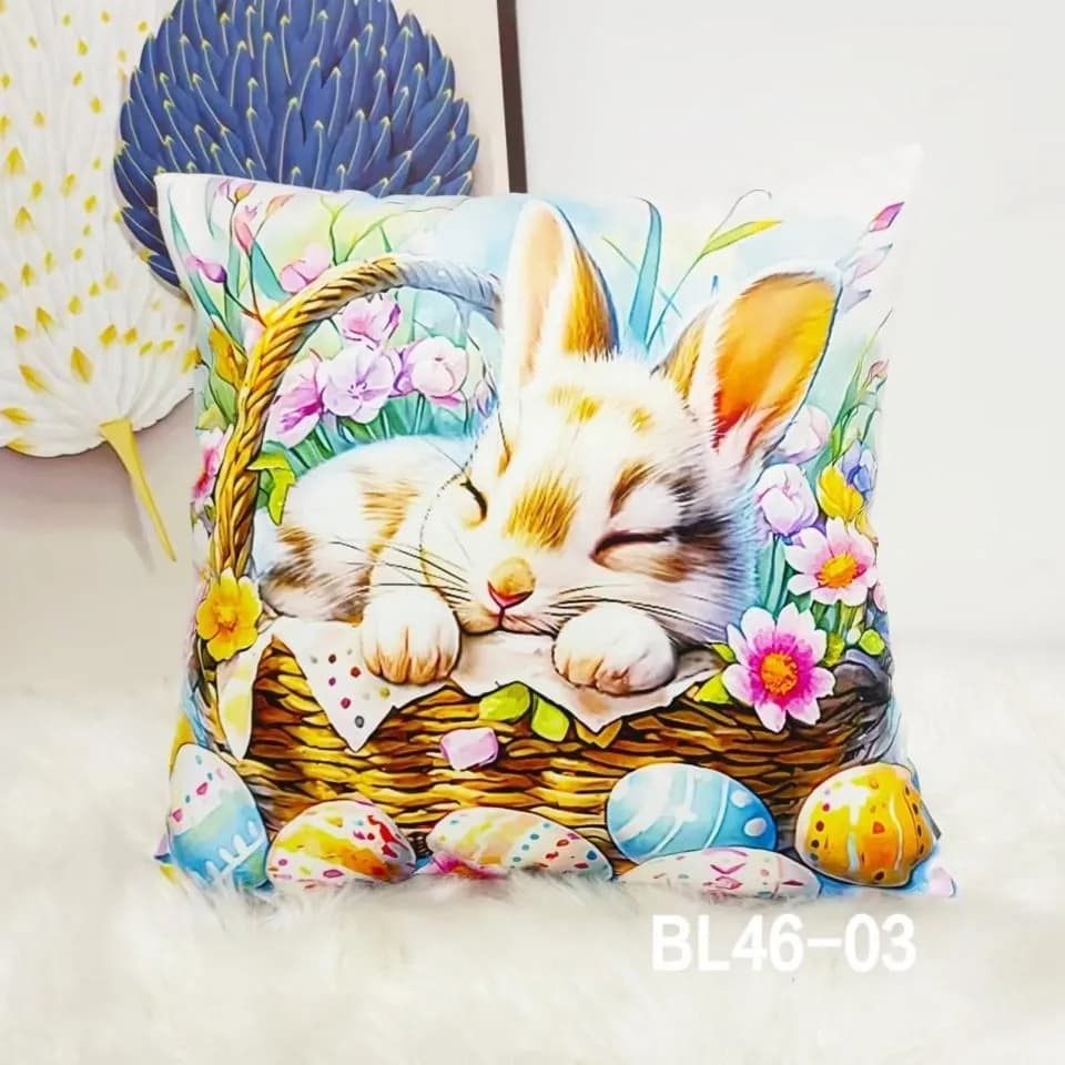 Poszewka wielkanocna 40x40cm zajączek w koszyku BL46-03