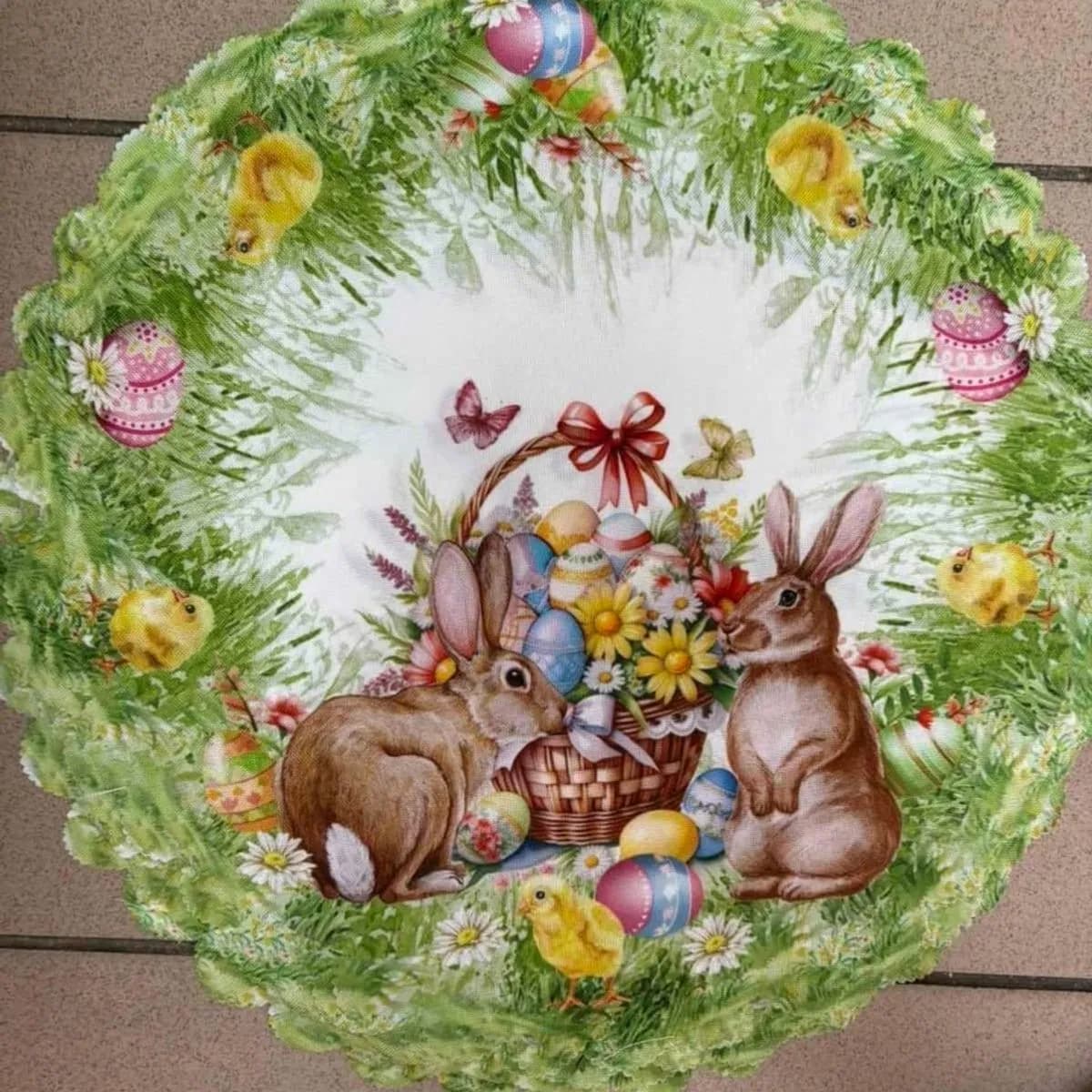 Serwetka Wielkanocna okrągła 40cm z motywem zajączków i pisanek