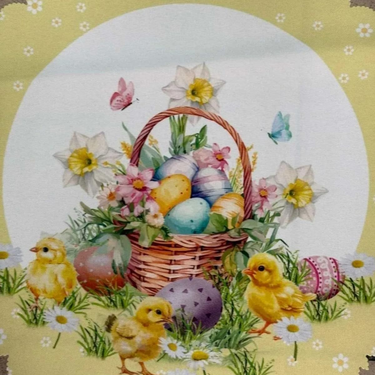 Serwetka Wielkanocna 40cm Okrągła Koszyczek i Kurczaczki