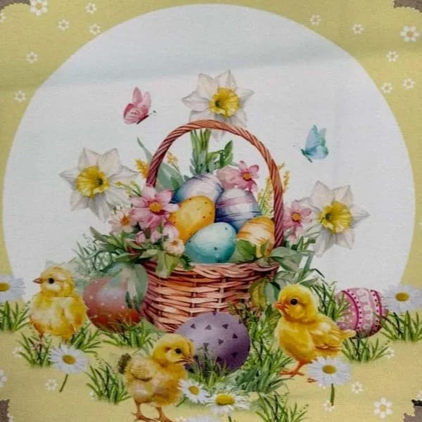 Serwetka Wielkanocna 40cm Okrągła Koszyczek i Kurczaczki