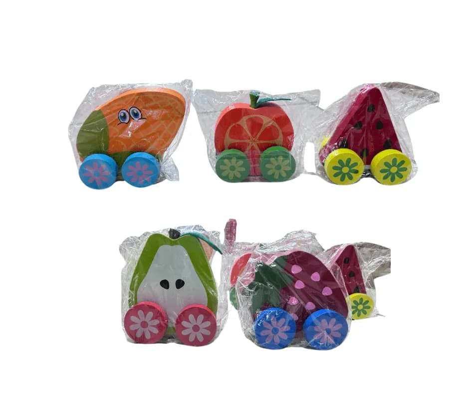 Zabawka Drewniane Owocowe - Autka na Kółkach, Mix Wzorów 12szt