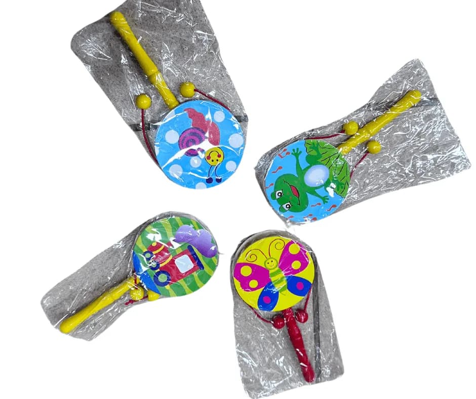 Rakietka dla Dzieci Drewniany Bębenek Ręczny Mix Wzorów 12szt