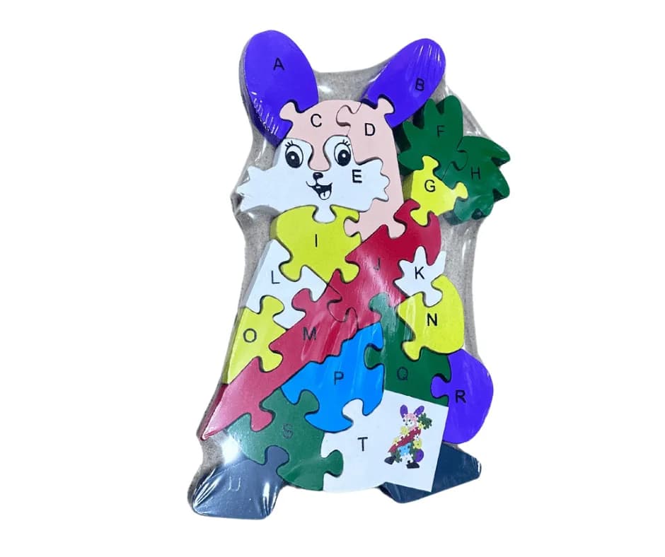 Zabawki Drewniane Rabbit - Edukacyjne Puzzle Alfabet dla Dzieci