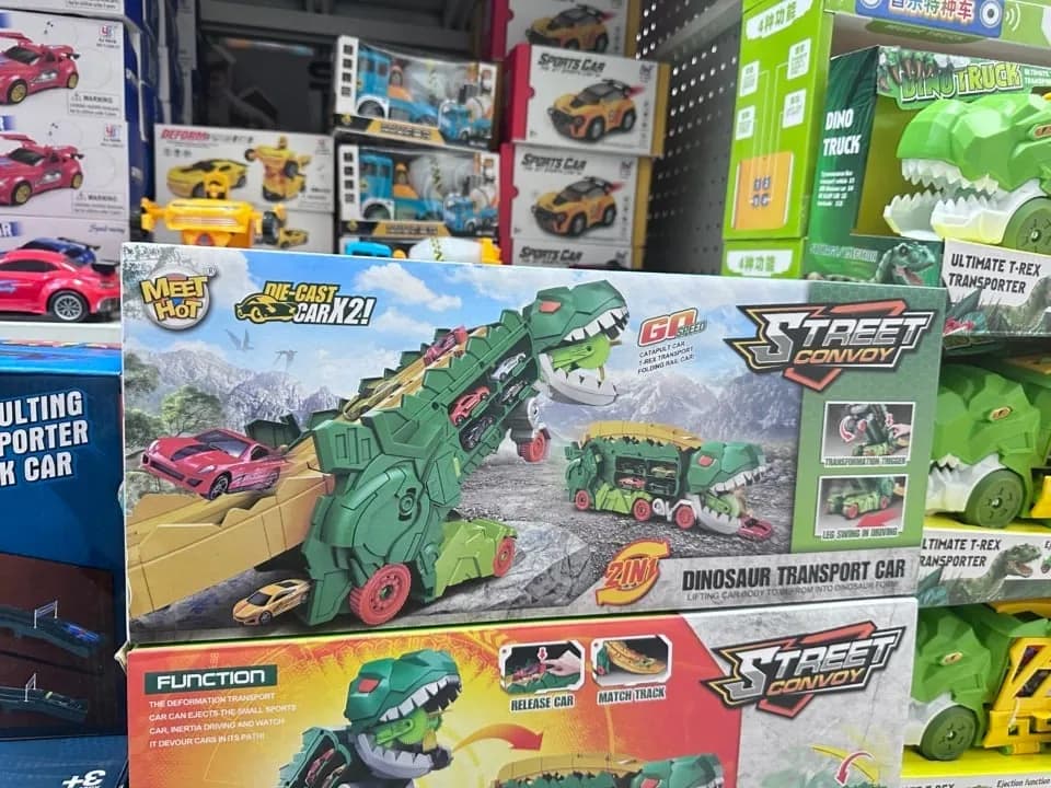 Die Cast Car x2 Meet Hot - Transporter Dinozaur T-Rex 2w1