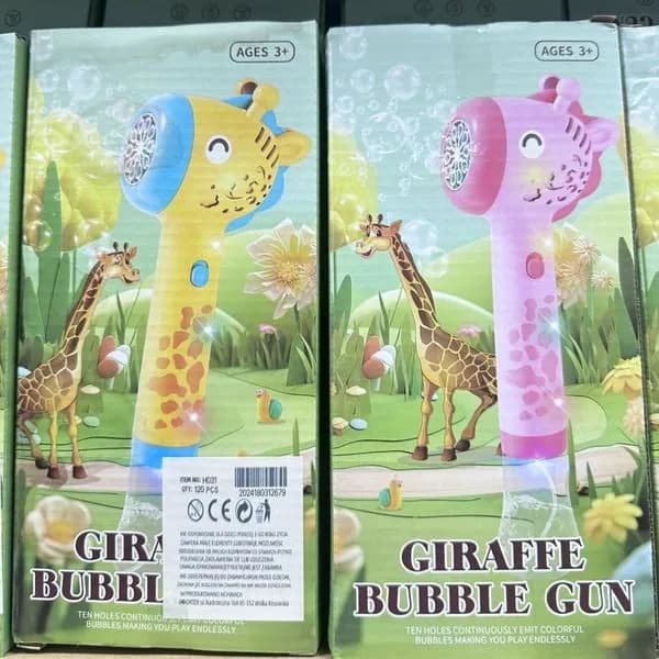 Giraffe Bubble Gun - Pistolet do baniek żyrafa, 10 otworów, mix