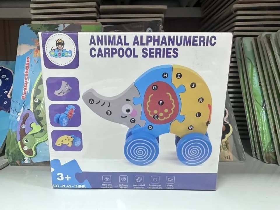 Słoń Drewniany Animal Alphanumeric Carpool Series 6szt