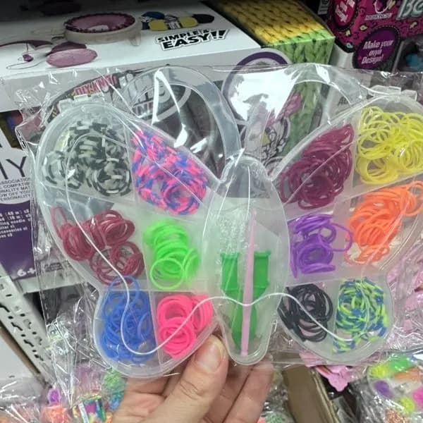 Zestaw Gumki Kolorowy do Bransoletek Pudełko Motyl 12szt