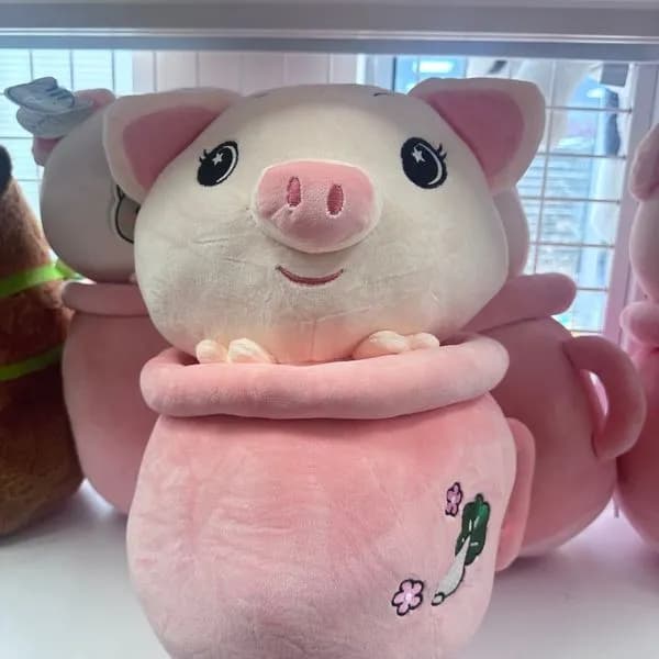 Maskotka Pluszowa 38cm Świnka w Różowym Kubku