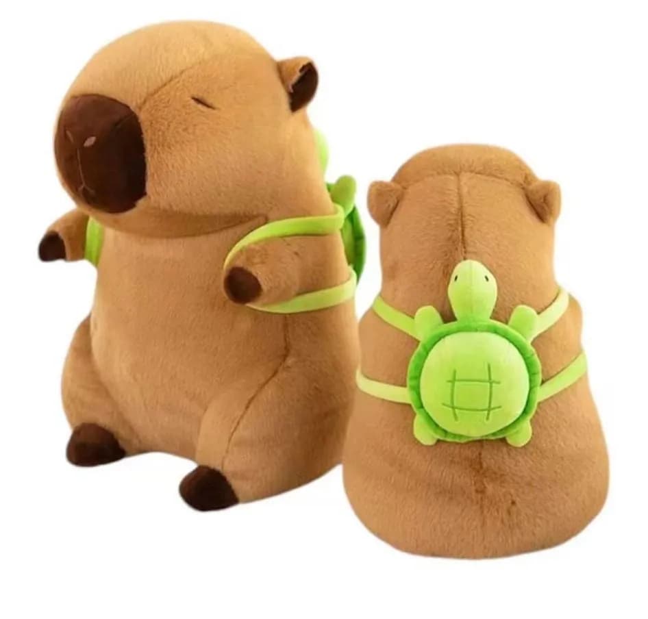 Maskotka Pluszowa Kapibara z Plecakiem Żółwiem 30cm