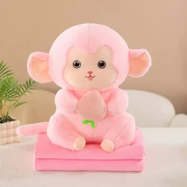 Maskotka na Kocyk Różowa Małpka z Owocem Zestaw 2w1