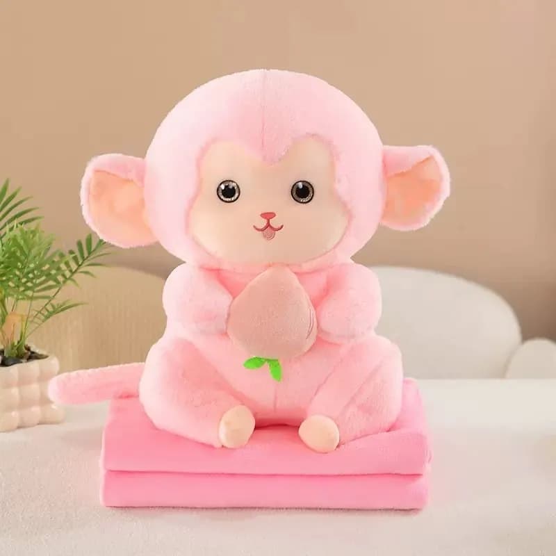 Maskotka na Kocyk Różowa Małpka z Owocem Zestaw 2w1