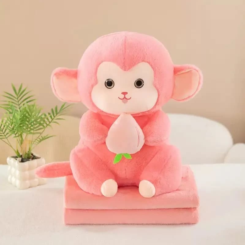 Maskotka na Kocyk Różowa Małpka z Brzoskwinią, Zestaw 2w1