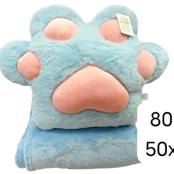 Maskotka Łapka 50x35cm z Kocem, Niebieska Poduszka 2w1