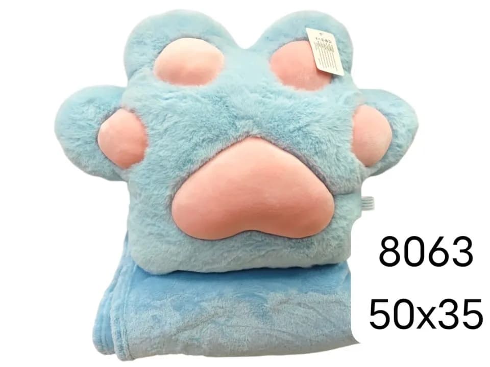 Maskotka Łapka 50x35cm z Kocem, Niebieska Poduszka 2w1