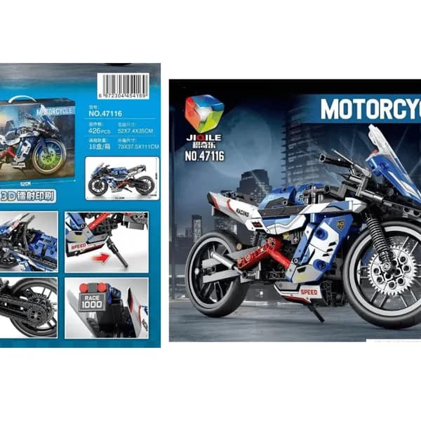 Klocki Motocykl Wyścigowy JIQILE 426PCS - Niebieski Ścigacz