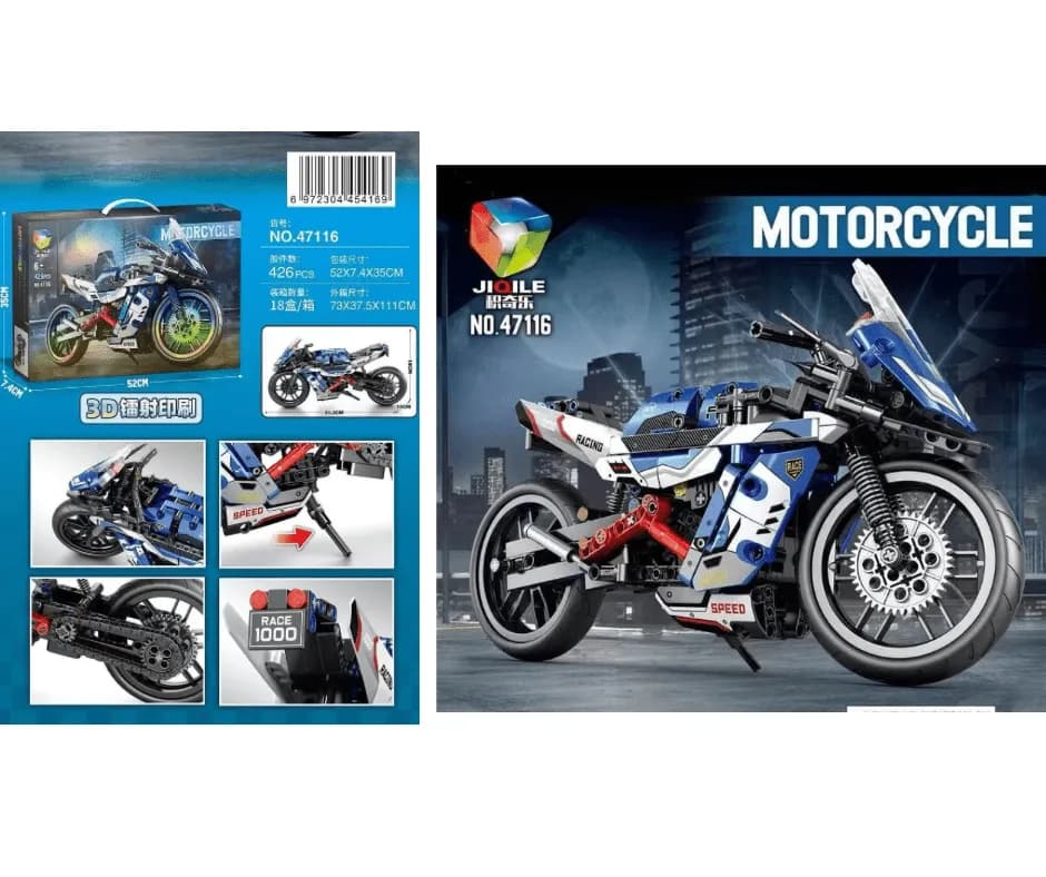 Klocki Motocykl Wyścigowy JIQILE 426PCS - Niebieski Ścigacz