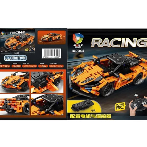 Klocki Samochód JIQILE 366PCS z Pilotem RC Pomarańczowy Wyścigówka