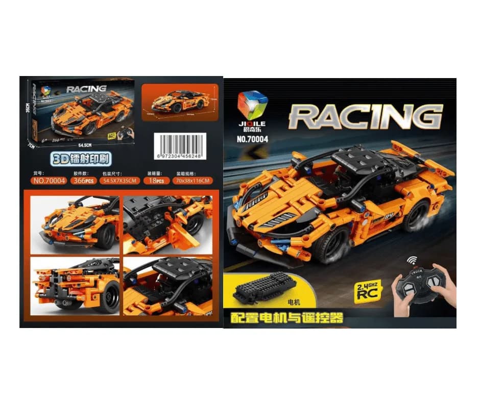 Klocki Samochód JIQILE 366PCS z Pilotem RC Pomarańczowy Wyścigówka