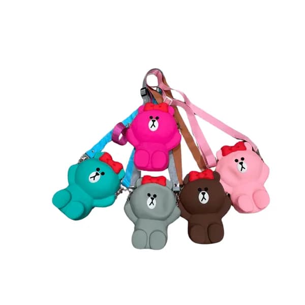 Torebka dla Dzieci Silikonowa Miś z Kokardą Mix Kolorów 12szt