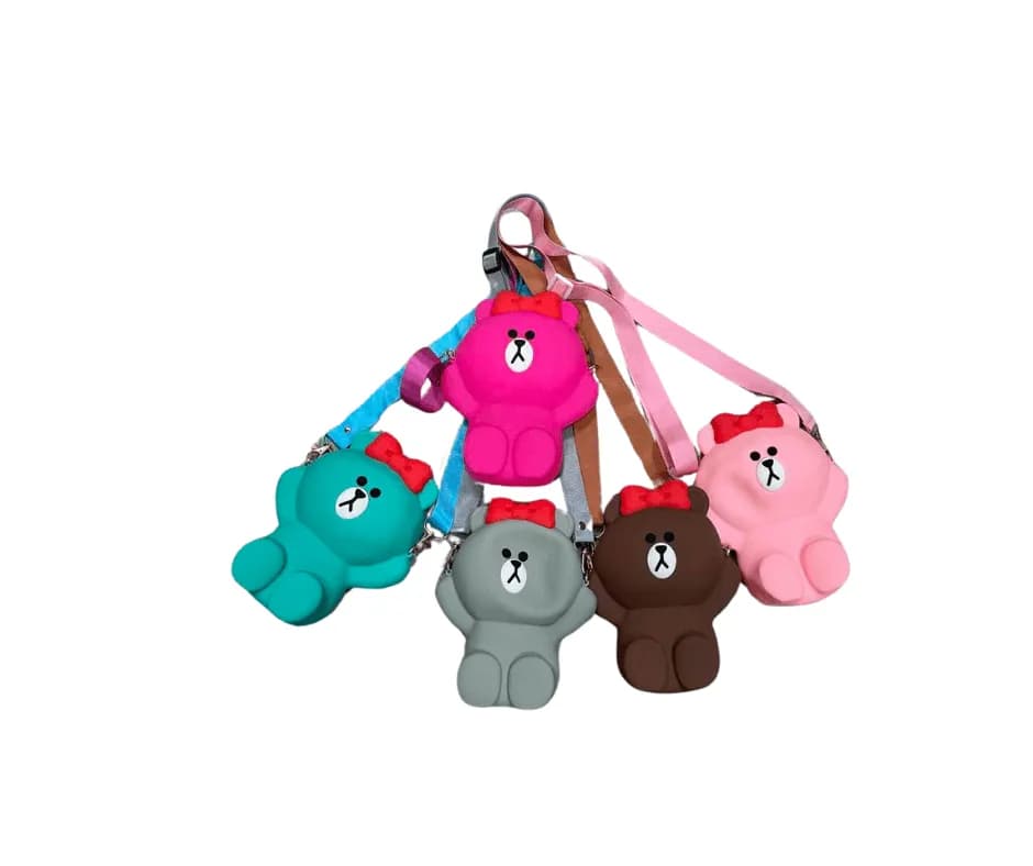 Torebka dla Dzieci Silikonowa Miś z Kokardą Mix Kolorów 12szt