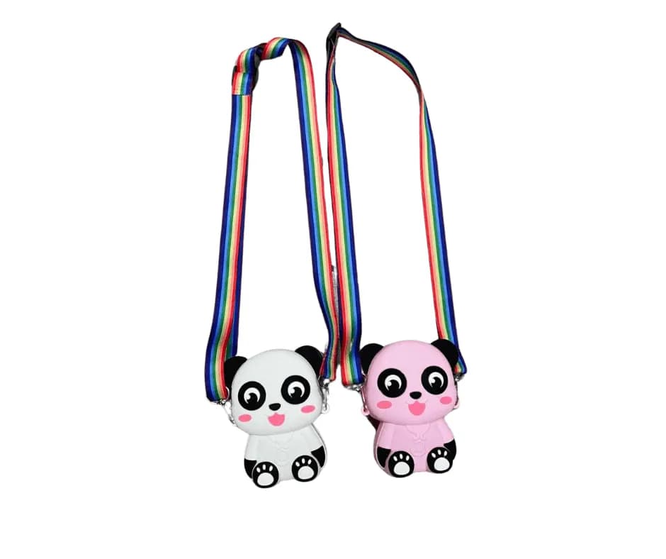 Silikonowa Torebka dla Dzieci Panda z Tęczowym Paskiem - Mix Kolorów