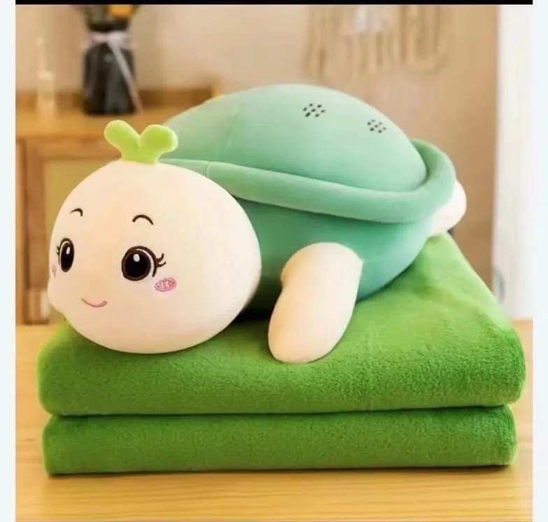 Maskotka na Kocyk Żółw z Listkiem, Zielony Pluszowy Zestaw 2w1