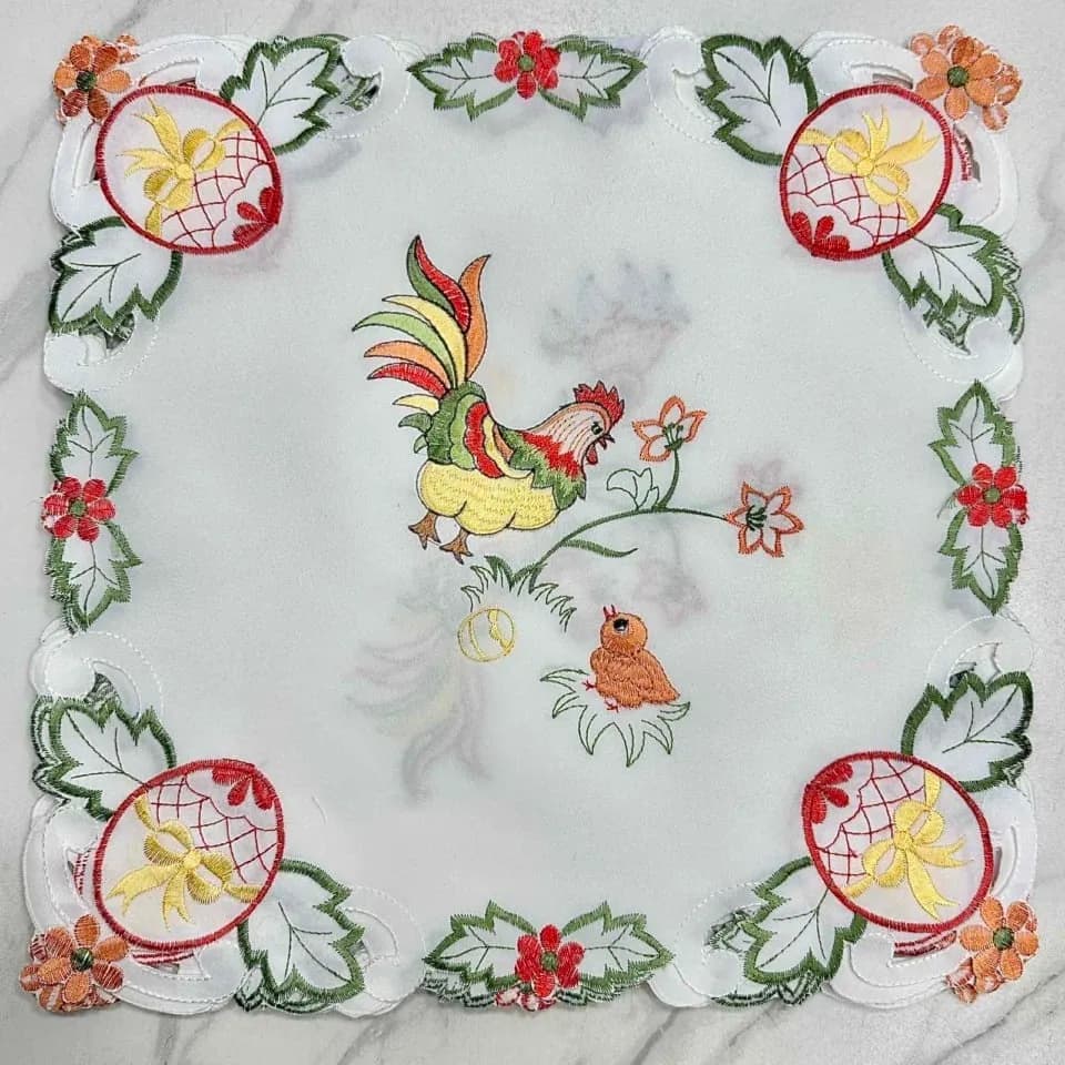 Bieżnik Wielkanoc 40x40cm Haftowany Kogut i Pisanki