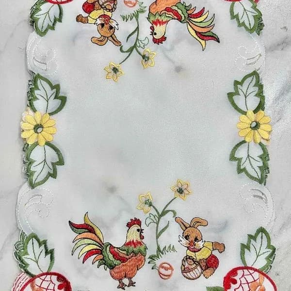Bieżnik Wielkanoc 30x45cm haftowany z zajączkiem i kogutem