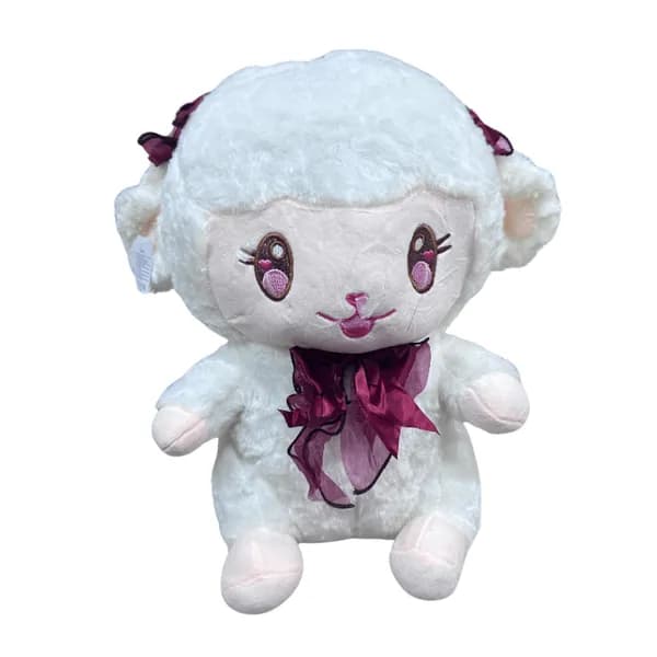 Maskotka Pluszowa Owca 34cm z Bordową Kokardą