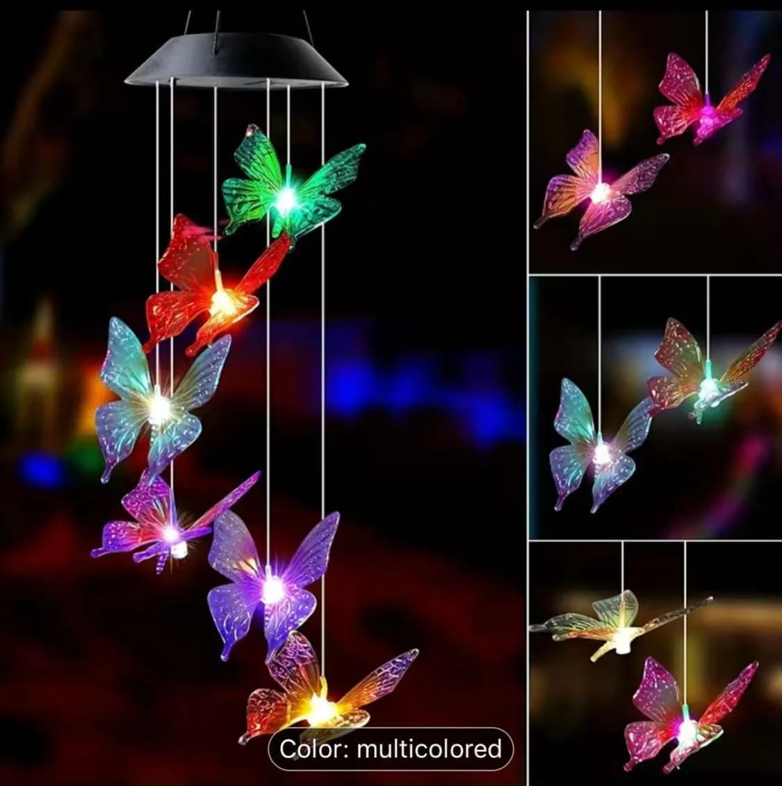 Lampka Dekoracja Solarna Motyle RGB Wisząca, Opakowanie 6 szt