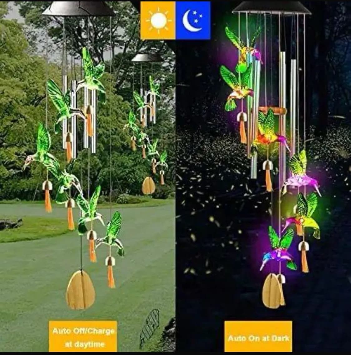 Lampka Dekoracja Solarna Kolibry Dzwonki Wietrzne LED 6szt