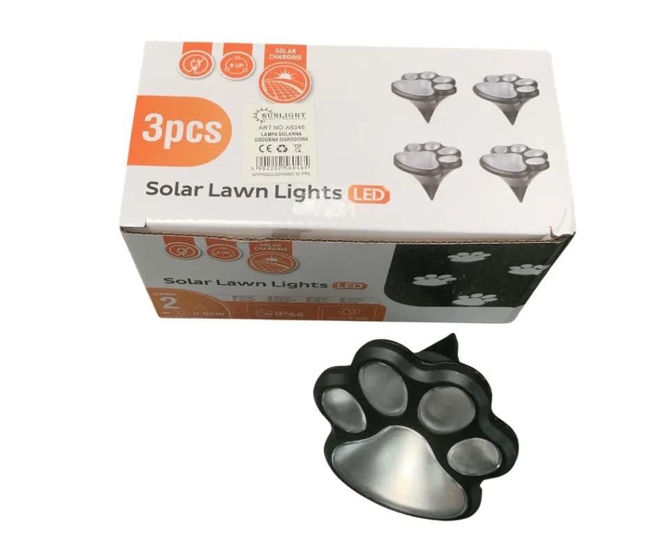 Lampka Dekoracja Solarna LED Łapki 3szt - Zestaw Ogrodowy