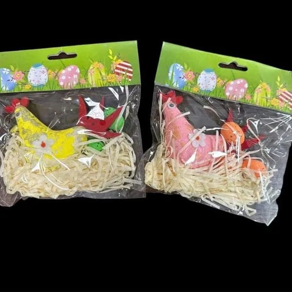 Dekoracja Wielkanoc Kura w Gnieździe z Jajkami, Mix Kolorów