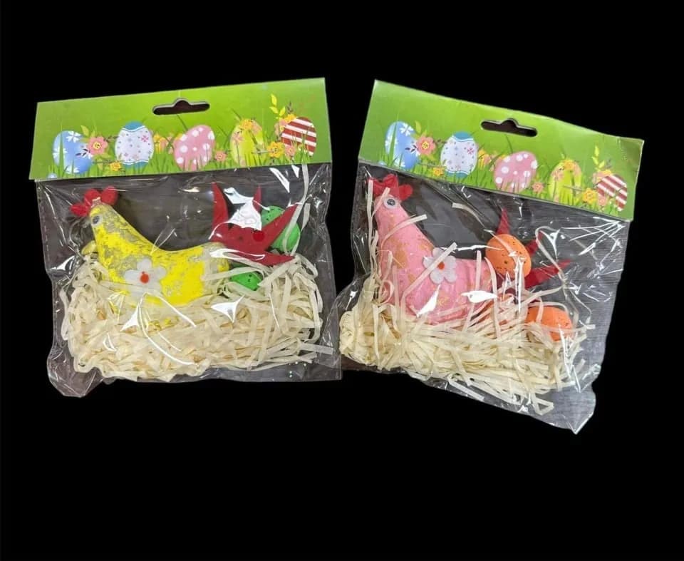 Dekoracja Wielkanoc Kura w Gnieździe z Jajkami, Mix Kolorów