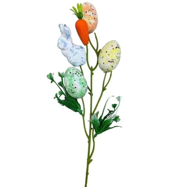 Dekoracja Wielkanoc Gałązka Jajka Zajączek Marchewka 24 szt.