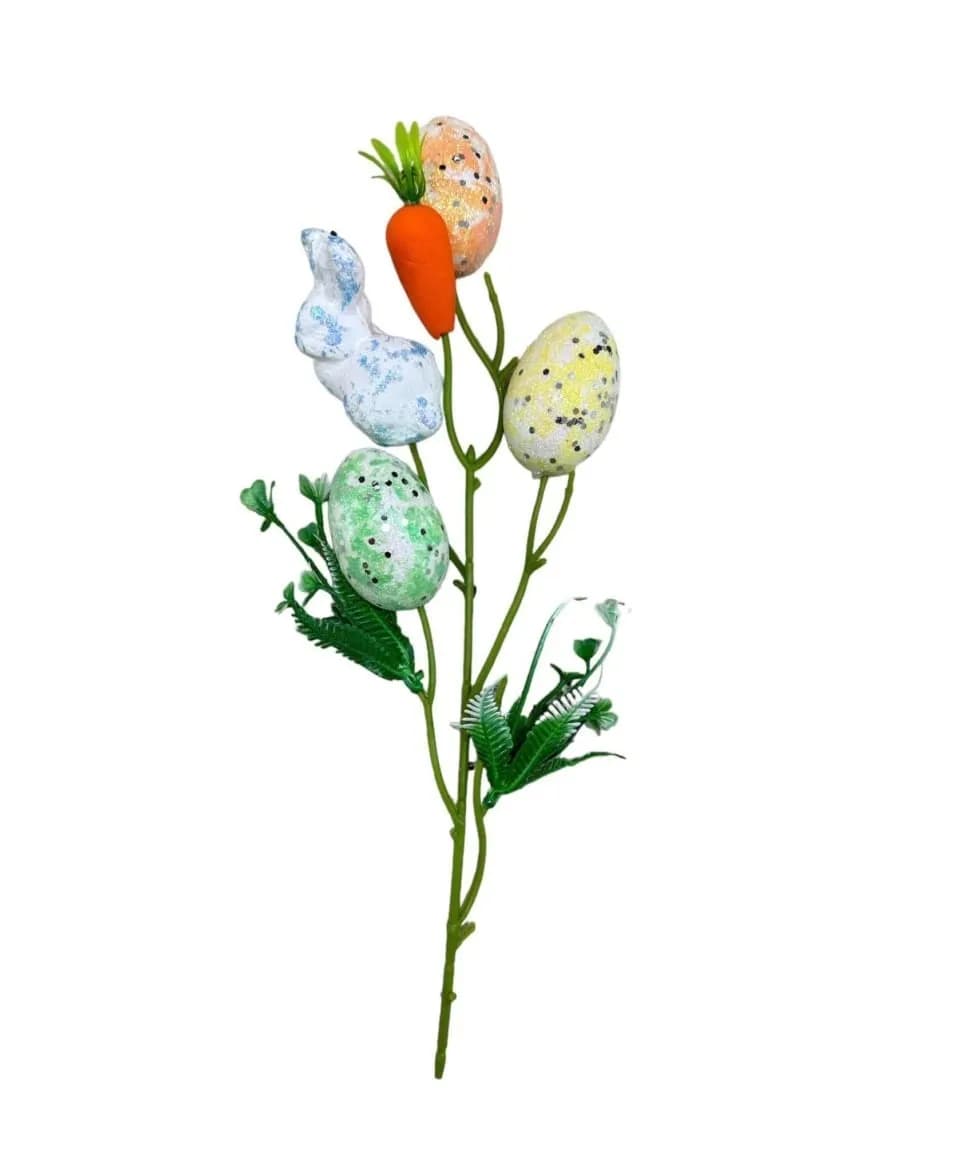 Dekoracja Wielkanoc Gałązka Jajka Zajączek Marchewka 24 szt.