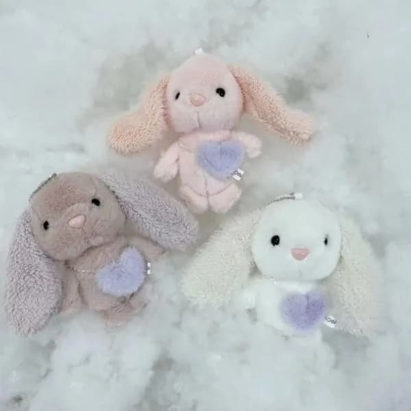 Brelok do Kluczy Pluszowy Królik z Sercem, Mix Kolorów